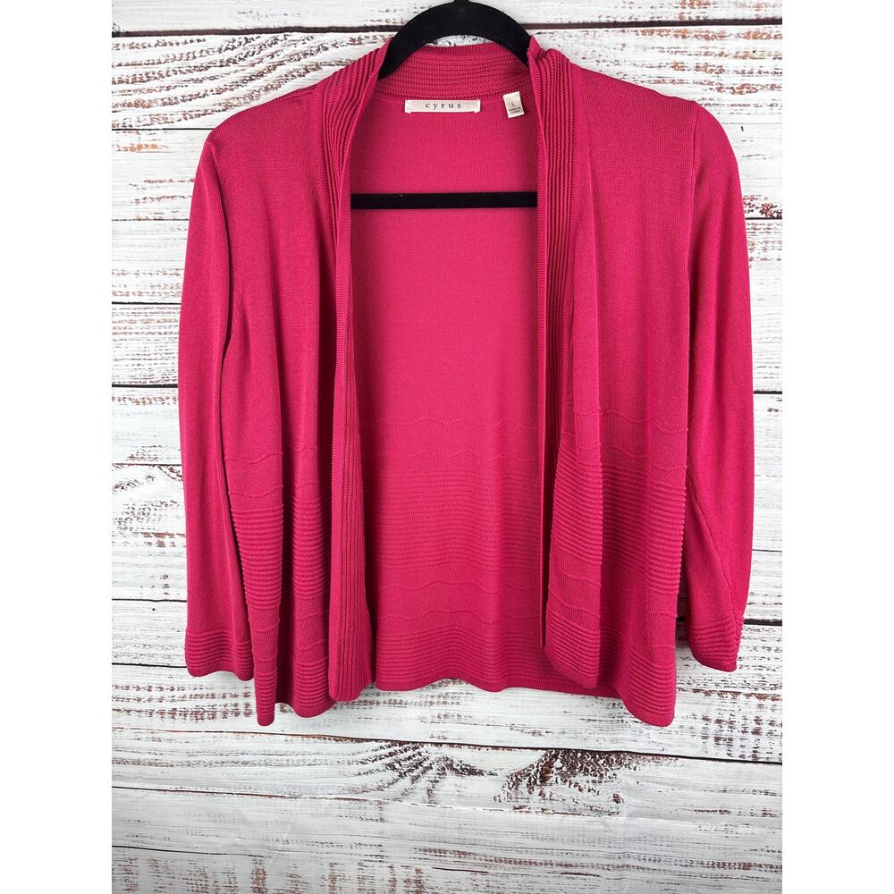 Womens Cyrus Fuchsia Pink Open Front Lightweight Sweater Cardigan 3/4 Sleeve L